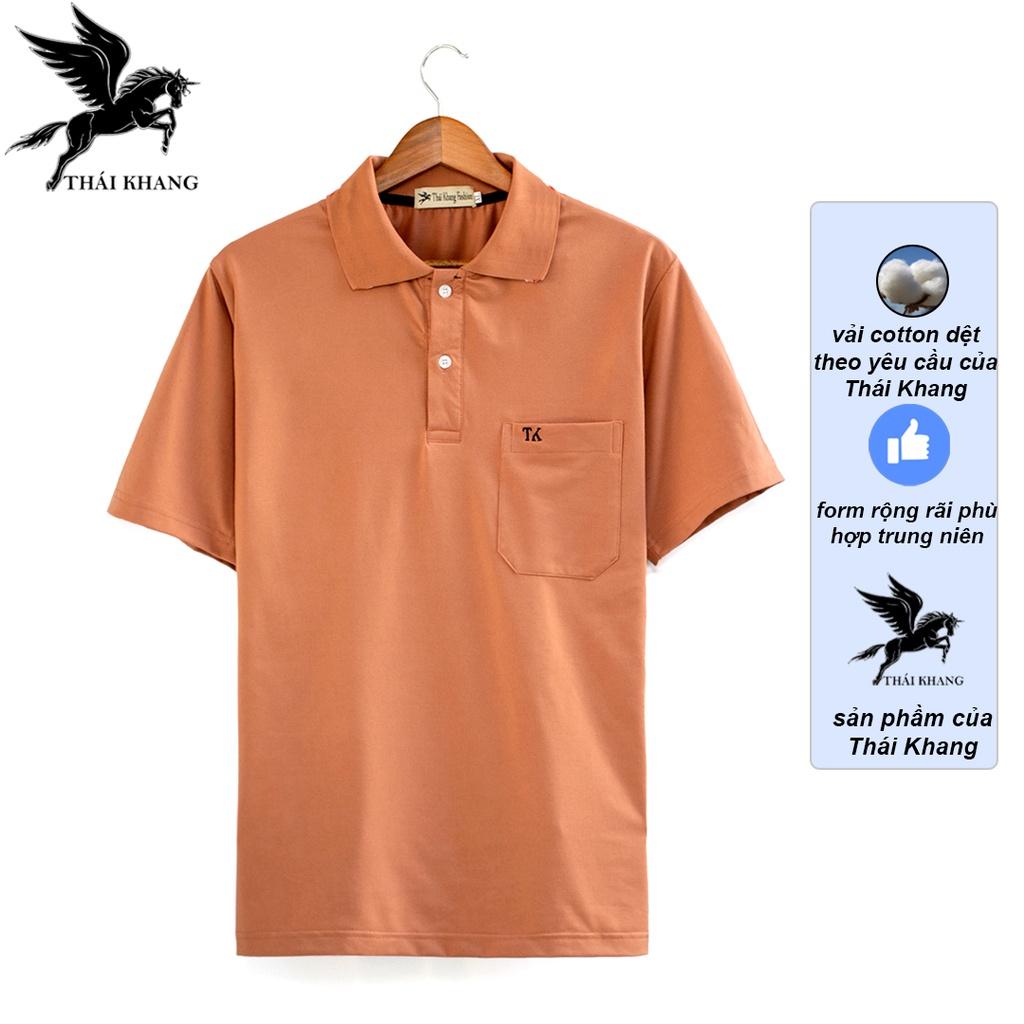 Áo polo nam ngắn tay trung niên vải cotton dệt riêng cho Thái Khang loại áo polo form rộng TOG7