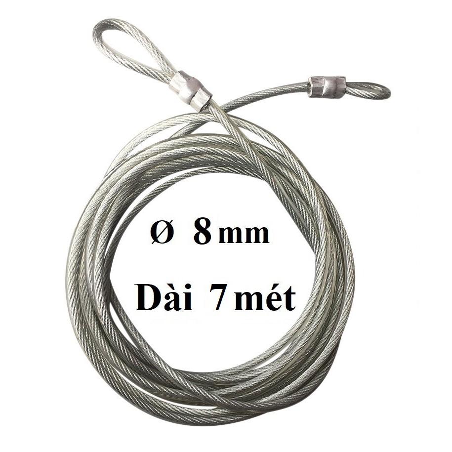 Dây cáp khóa xe bọc nhựa 8mm - Dài 7 mét