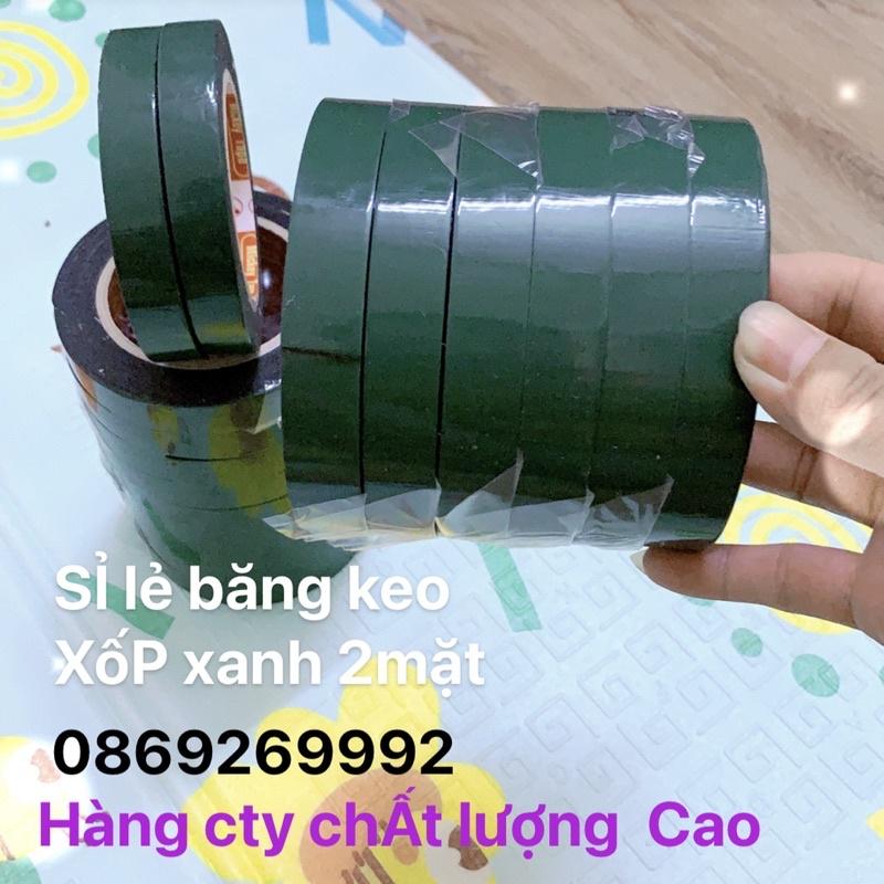 Băng keo xốp xanh 2mặt combo 5cuộn băng dính xốp xanh đen khổ 2cm cuộn to siêu dai siêu dính