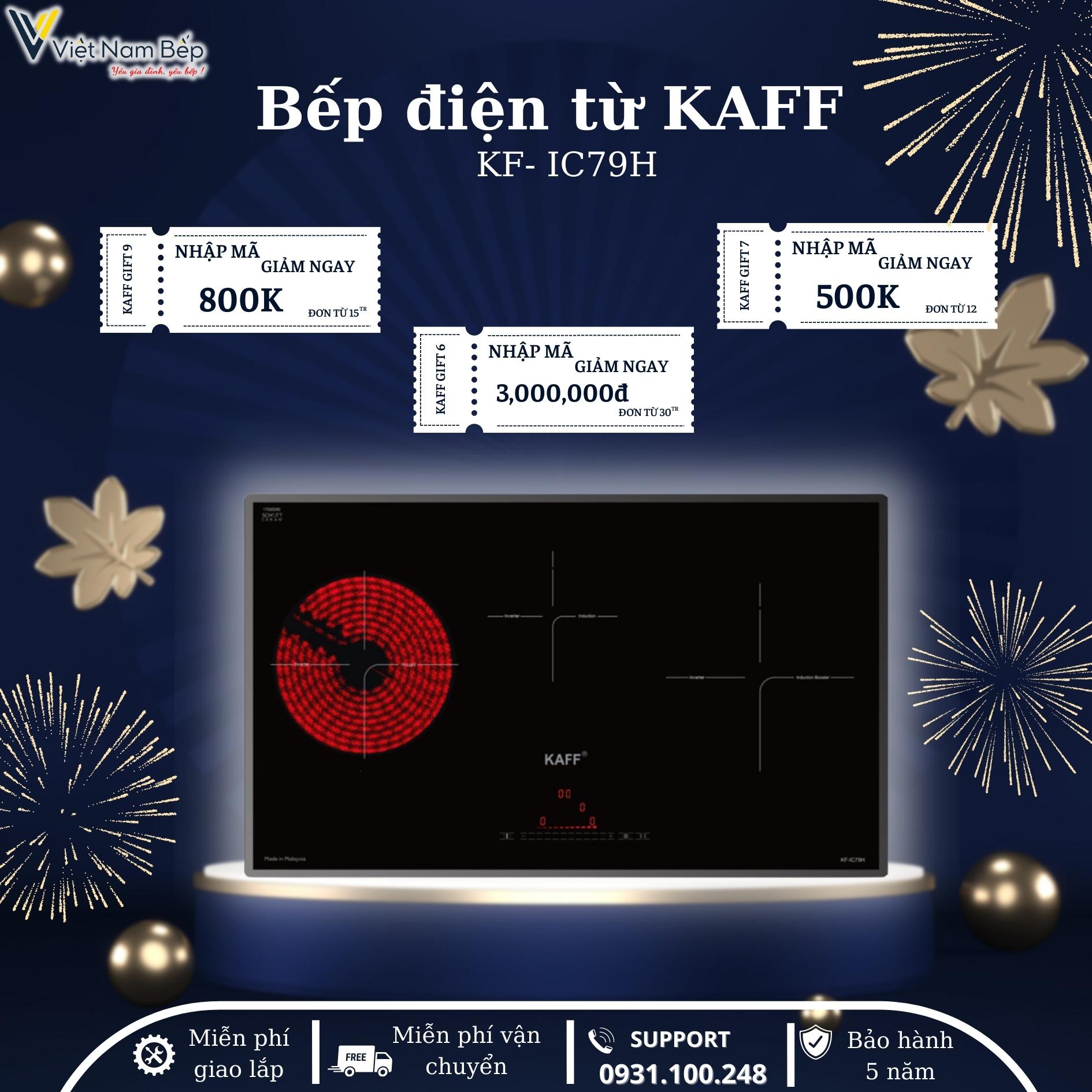 Bếp Âm Điện từ Hồng Ngoại KAFF KF-IC79H - Tặng kèm bộ nồi Fivestar - Hàng chính hãng