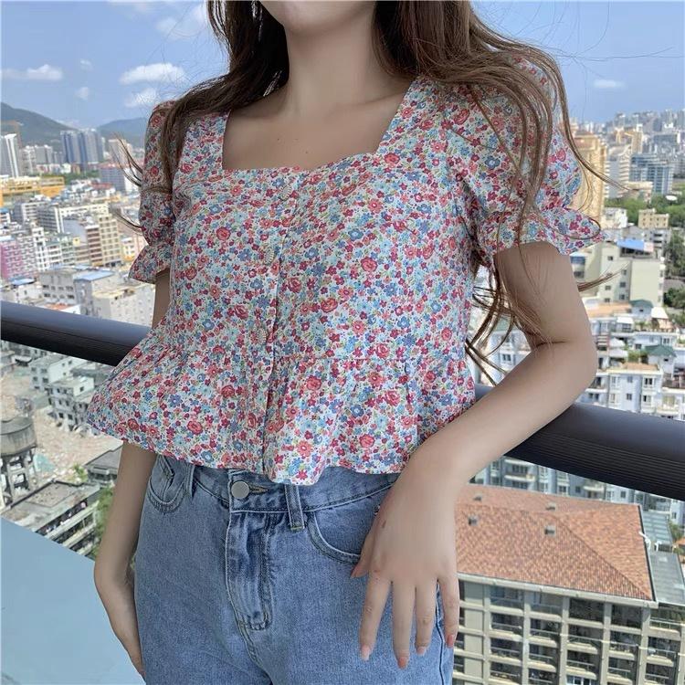 MS256 Áo kiểu nữ babydoll hoa nhí cổ vuông