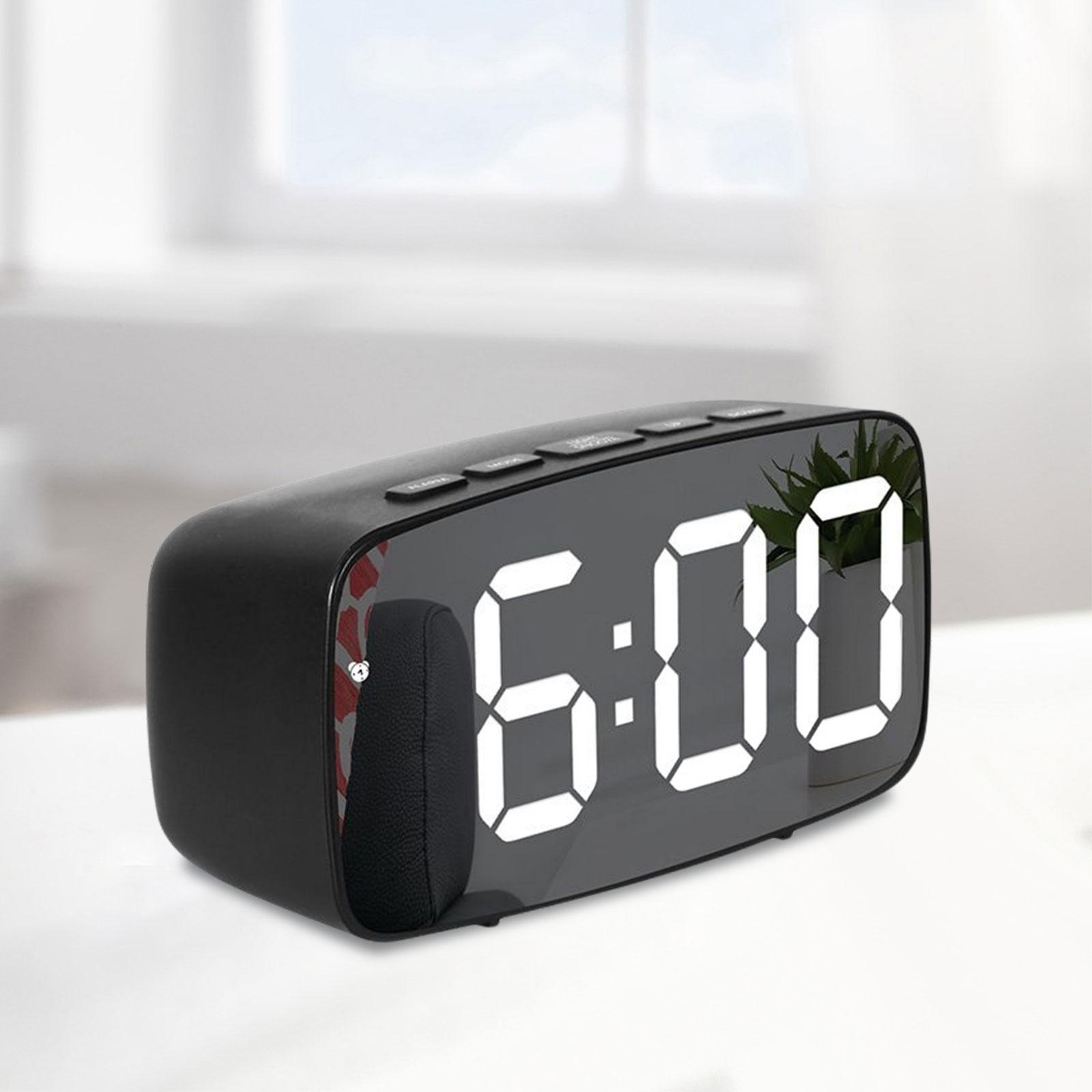 Digital LED Clock Bedroom Mirror Surface Snooze Bedside