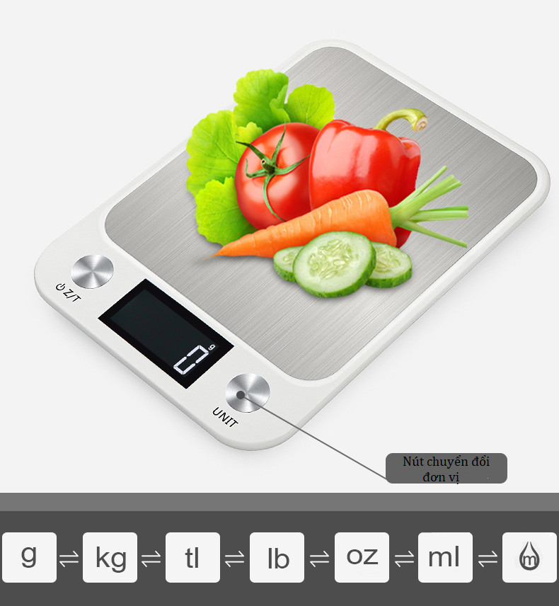 Cân nhà bếp tôi đa 10kg - Tặng 03 móc treo đồ nhà bếp màu ngẫu nhiên