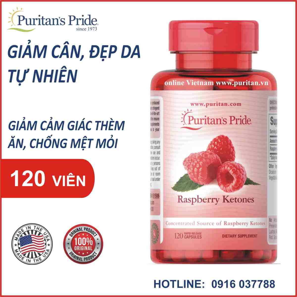 Hỗ trợ giảm cân quả mâm xôi Puritan's Pride - Raspberry Ketones Mỹ từ nguyên liệu thiên nhiên an toàn hiệu quả - OZ Slim Store