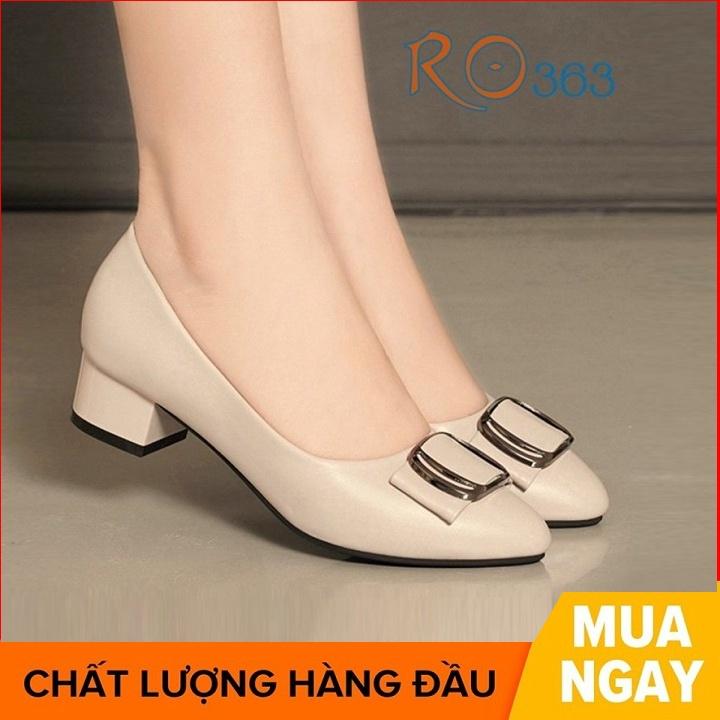 Giày cao gót nữ đẹp đế vuông 4 phân hàng hiệu rosata màu đen kem ro363