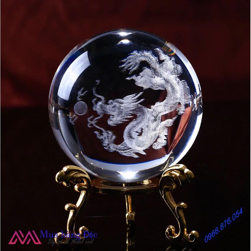 Quà Tặng Quả Cầu Pha Lê Khắc Laser 3D Led Rồng DRAGON
