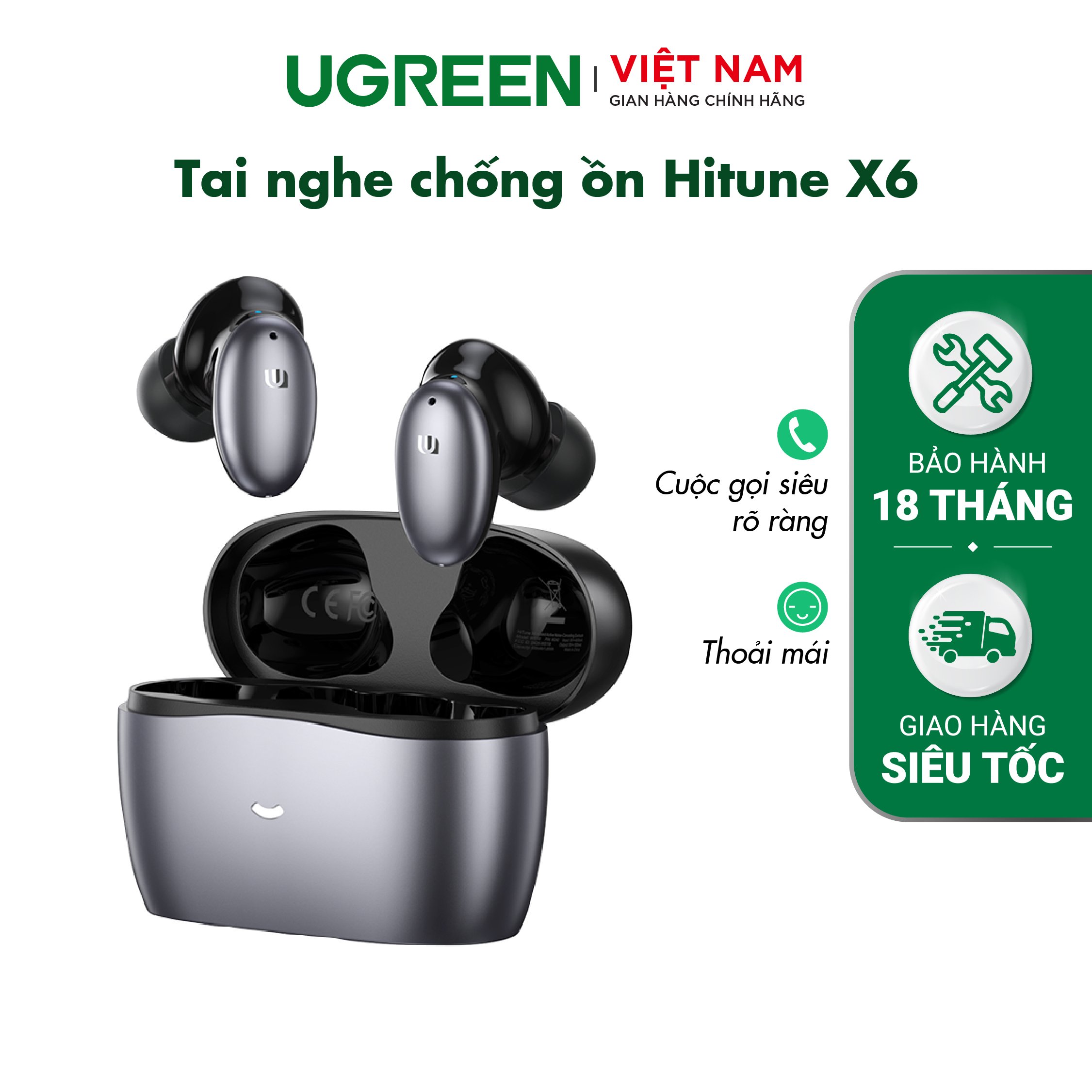 Tai nghe Bluetooth UGREEN Hitune X6 Âm thanh Hifi Chống ồn, tạp âm - Thời gian chơi nhạc lên đến 26 giờ-  Hàng chính hãng