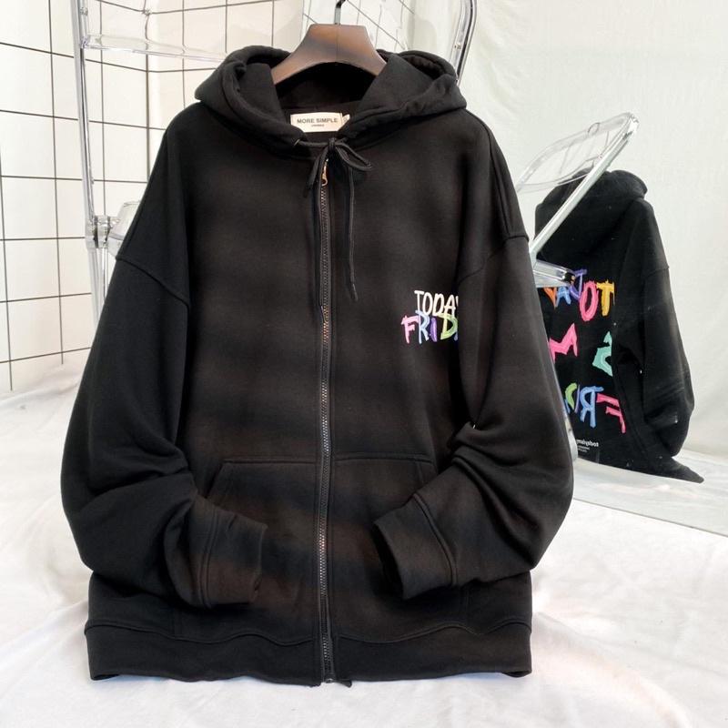 Áo Khoác Hoodie Nỉ Bông Unisex TODAY màu ĐEN/TRẮNG Nam nữ unisex/Áo hoodie zip dây kéo có mũ form rộng Jaystoree