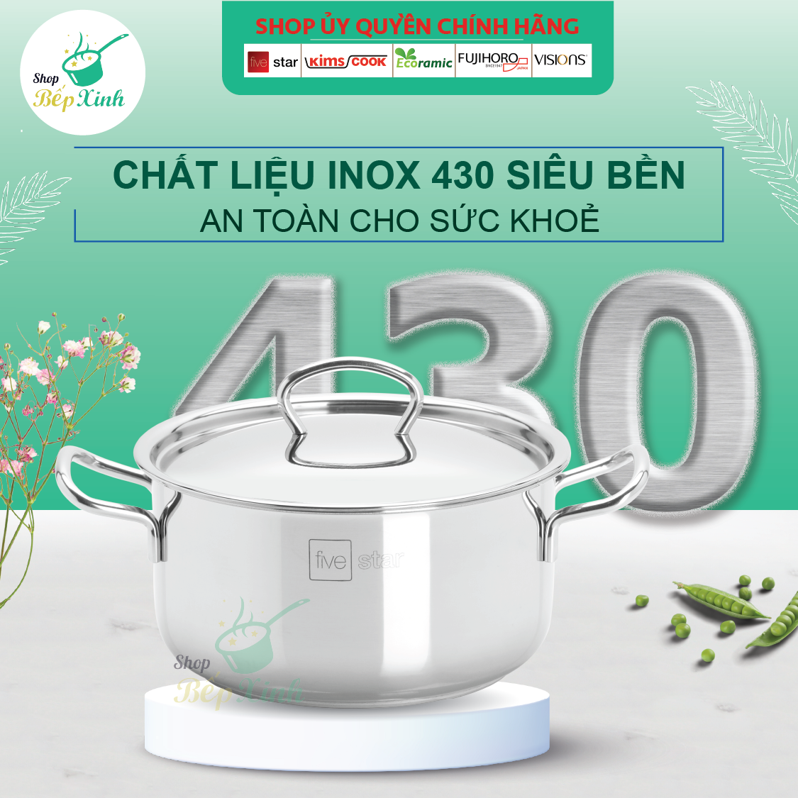 Nồi inox Fivestar 3 đáy bếp từ nắp inox ,tặng 1 muỗng canh