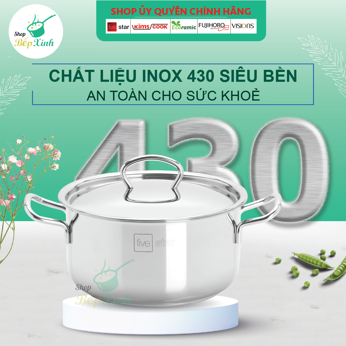 Nồi inox Fivestar 3 đáy bếp từ nắp inox (16cm ) ,tặng 1 muỗng canh