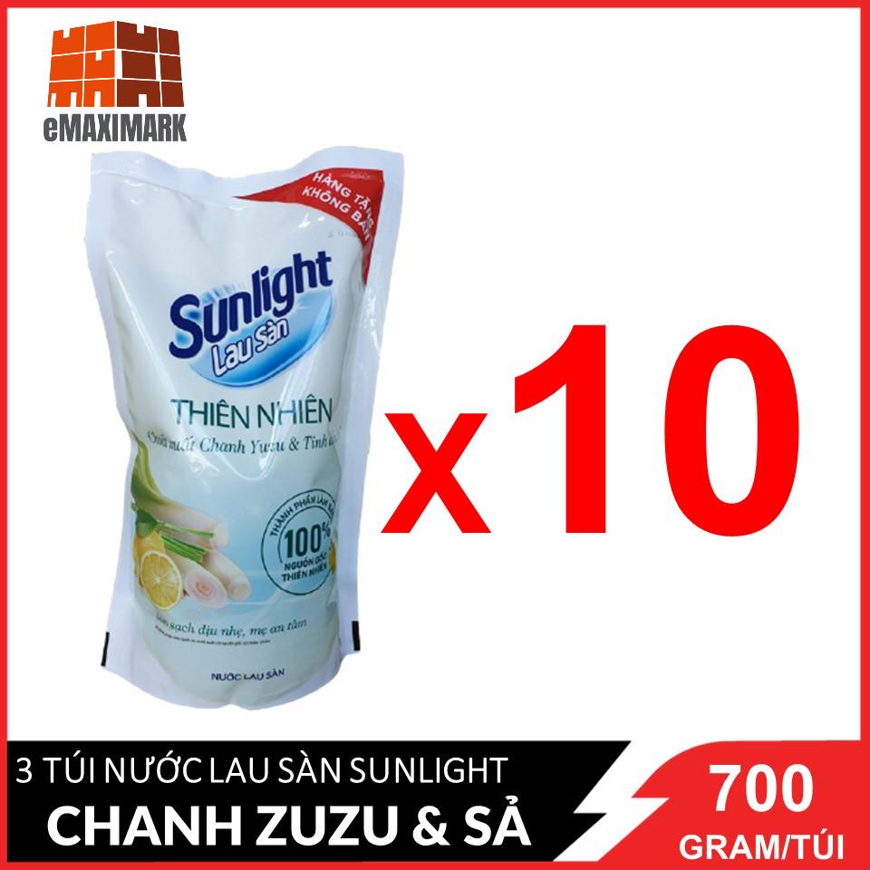 Combo 10 túi Nước lau sàn Sunlight Thiên nhiên chiết xuất Chanh Yuzu &amp; Sả (trắng) túi 700g X10