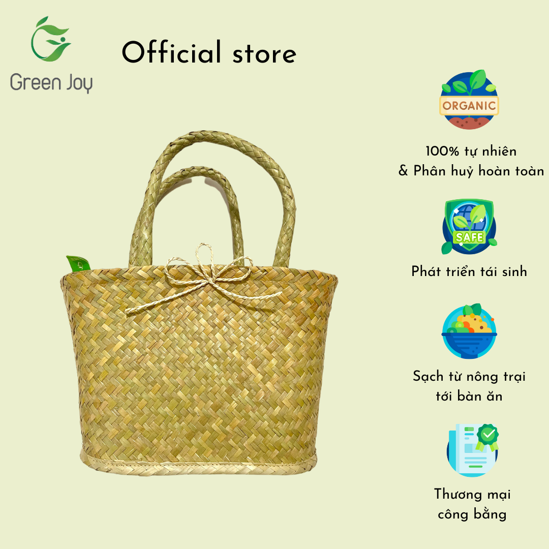 Giỏ cỏ bàng picnic có nơ Green Joy