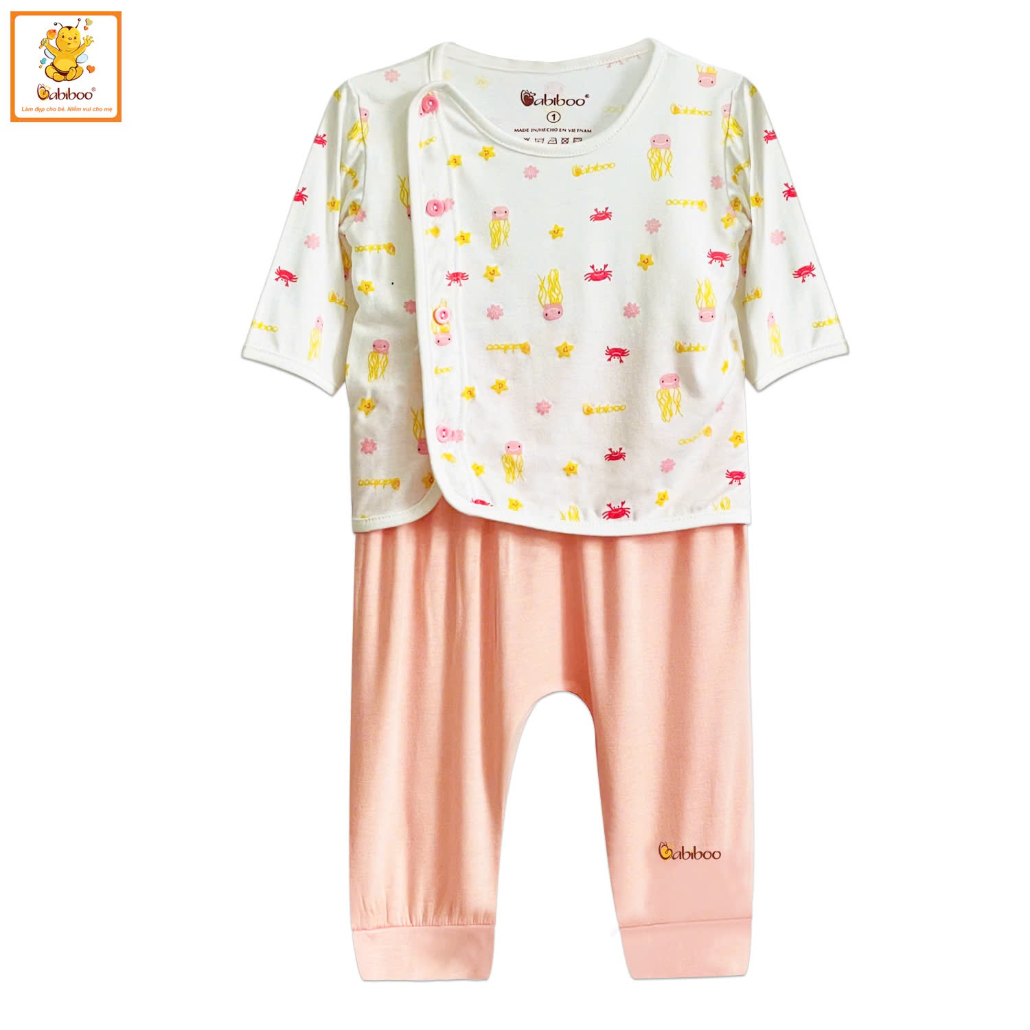 Bộ sơ sinh dài tay Babiboo quần áo tay dài bé trai, bé gái chất viscose mềm mát BTK71+BTK26