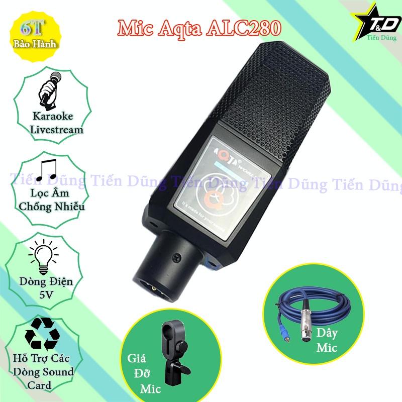 Bộ Livestream Mic Aqta ALC280 Sound Card K9 Có Autu-tune Bluetooth Pin Đèn Led Chân Kẹp Màng Lọc - Micro Thu Âm Trọn Bộ