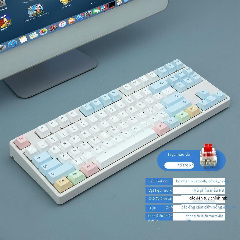 Bàn phím cơ tùy chỉnh ba chế độ không dây Bluetooth thuận lợi nhất Ánh sáng RGB 87 phím trục có thể thay thế nóng cho trò chơi thể thao điện tử