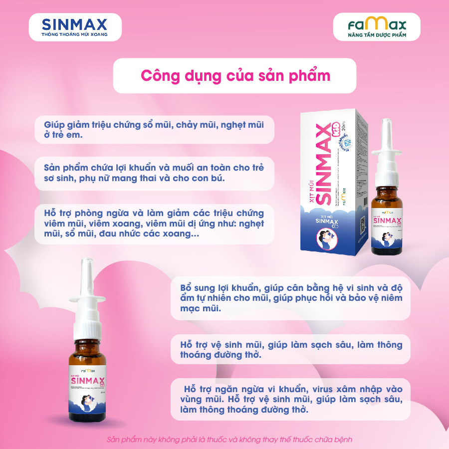 [FAMAX] Combo 3 xịt mũi SINMAX KID 20ml dành cho trẻ nhỏ hỗ trợ giảm sổ, nghẹt mũi