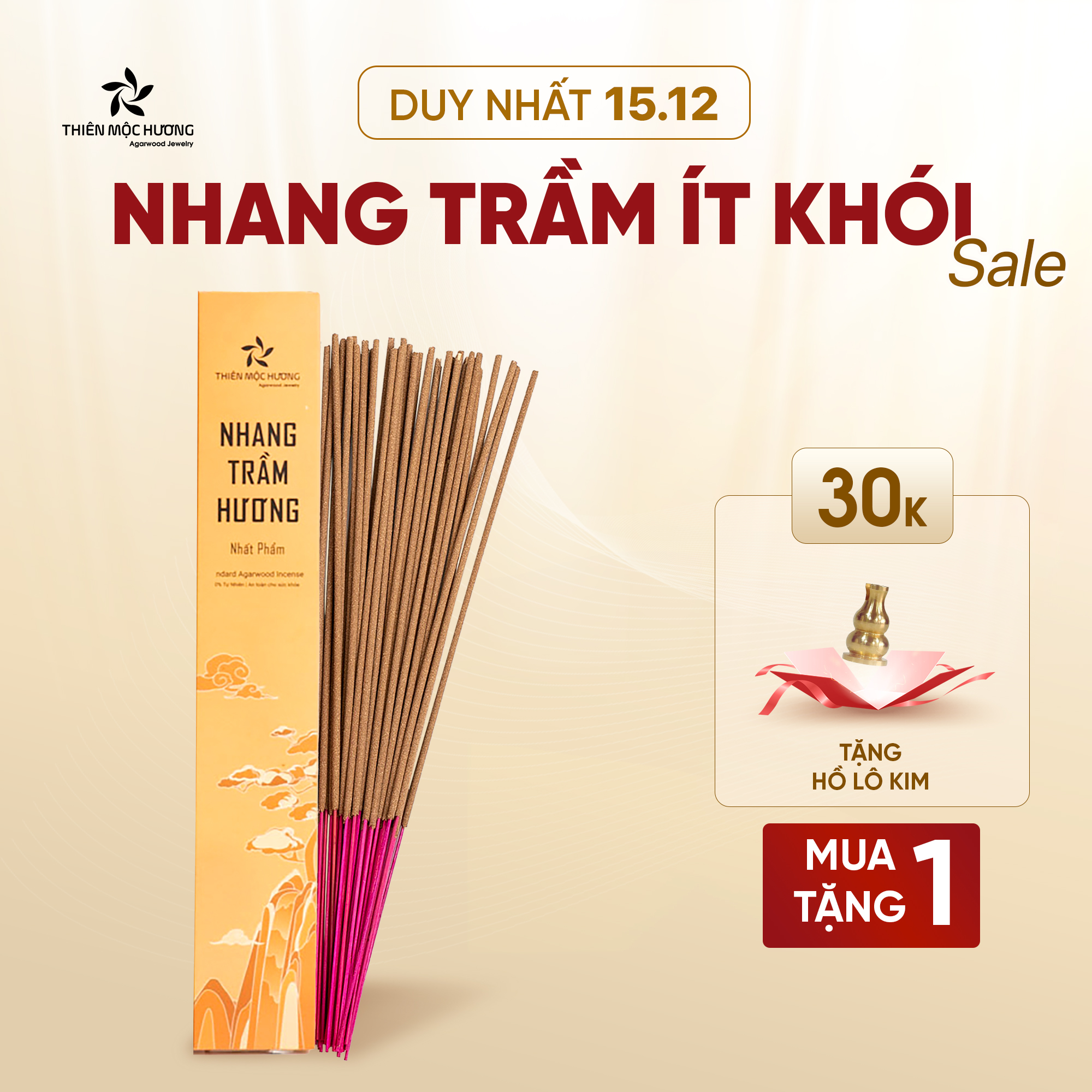 Nhang trầm hương tự nhiên Thiên Mộc Hương | Loại 12 Năm | Không cay mắt, Không Ngứa Mũi, Thơm Nhẹ, Dễ Chịu, An Toàn sức khỏe