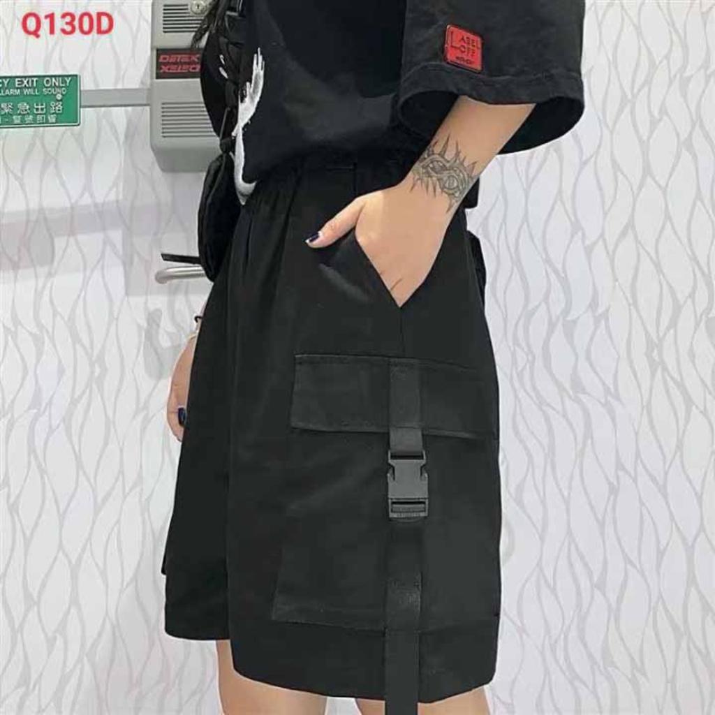 Quần Short Kaki Túi Hộp bên khóa dây gài nam nữ - Sọt Lững Kiểu Dáng Thể Thao Unisex hai Màu Đen,xám 03x.