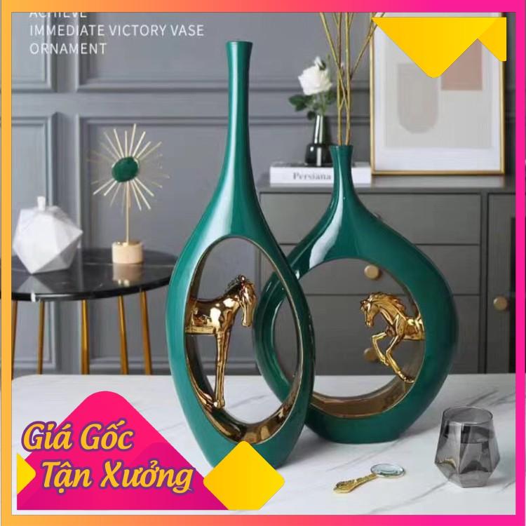 Bộ Tượng Để Bàn Hình Cổ Vịt Màu Xanh, Gốm Bát Tràng, Lọ Hoa Decor