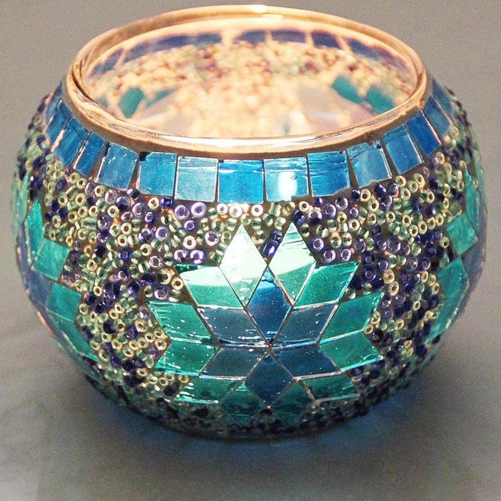 European Mosaic Glass Candle Holder Tea Light Candlestick Candelabrum Dining Table Wedding Banquet Party Decor