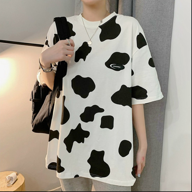 Áo Thun họa tiết bò sữa , Unisex form rộng cho nam và nữ