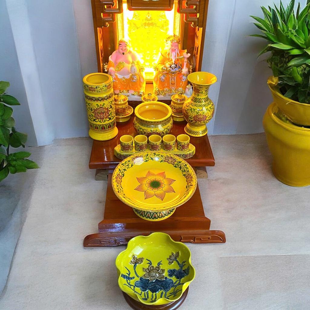 Set ban thần tài gấm vàng RỒNG VIỆT, bộ thờ thần tài đầy đủ cho gia chủ mệnh thổ, kim