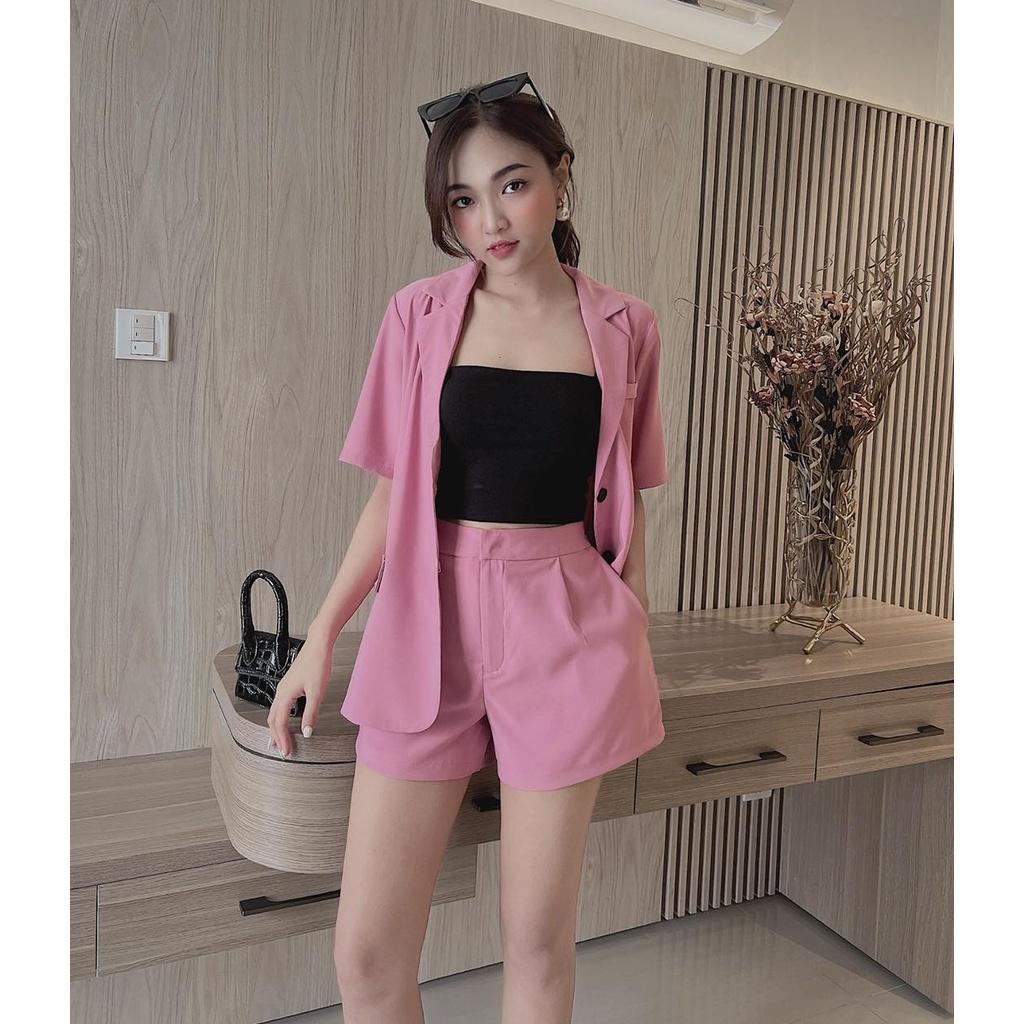 Sét bộ vest nữ Basic tay ngắn phối quần short sang chảnh quý phái dạo phố, dự tiệc, công sở