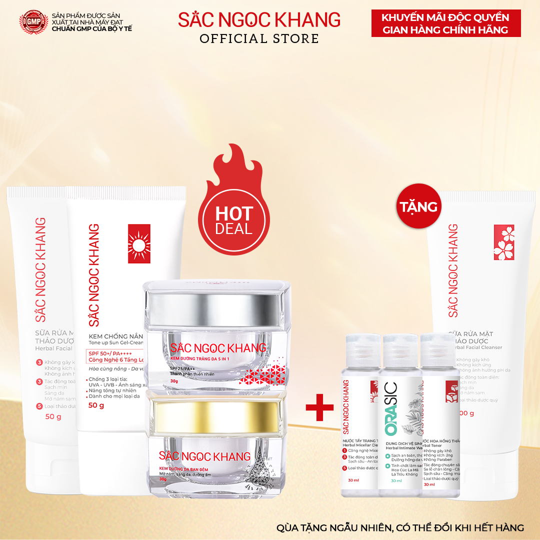 Combo Mờ Nám - Nâng Tông - Bảo Vệ Toàn Diện Kem chống nắng 50g + kem ngày 30ml + kem đêm 30g (Sắc Ngọc Khang Official)