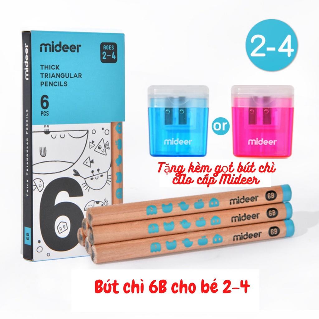 Bộ bút Chì 2B 4B 6B hộp 6 bút chì Mideer Thick Triangular Pencils, Đồ dùng học tập