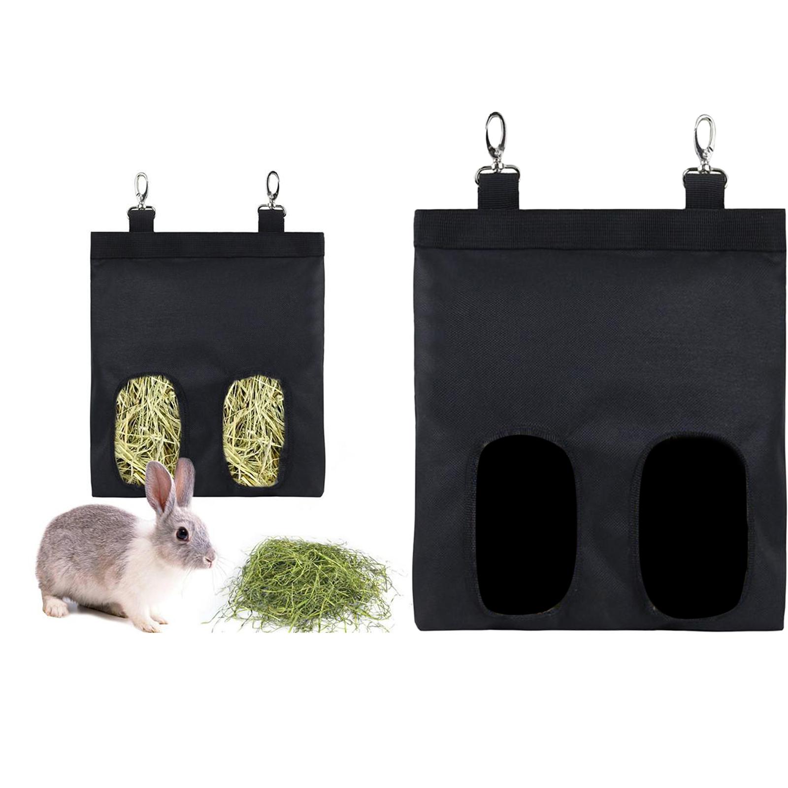 Rabbit Hay Feeder Bag Guinea Pig Hay Dispenser Sack for Small Animals Black