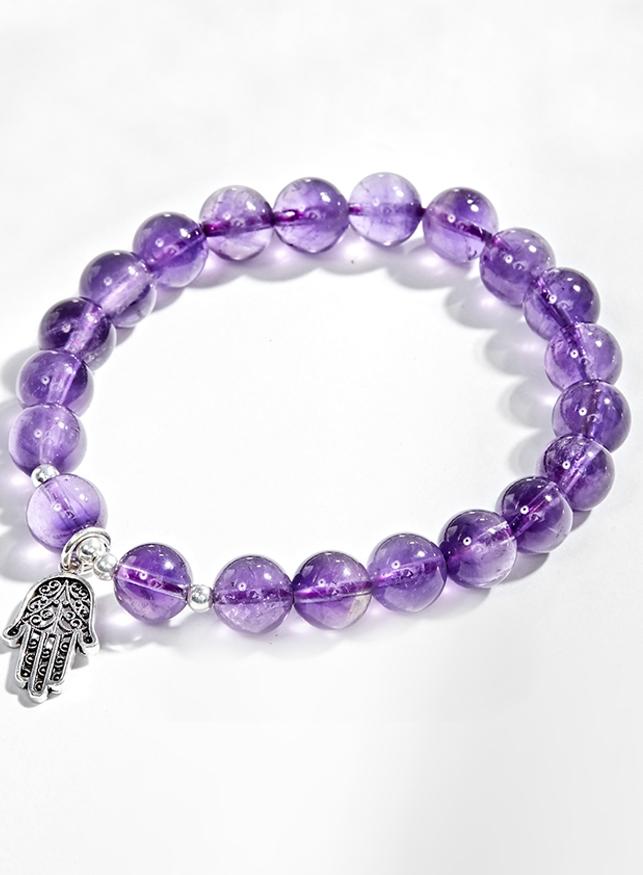 Vòng Tay Đá Thạch Anh Tím Phối Bàn Tay Hamsa Bạc Ngọc Quý Gemstones