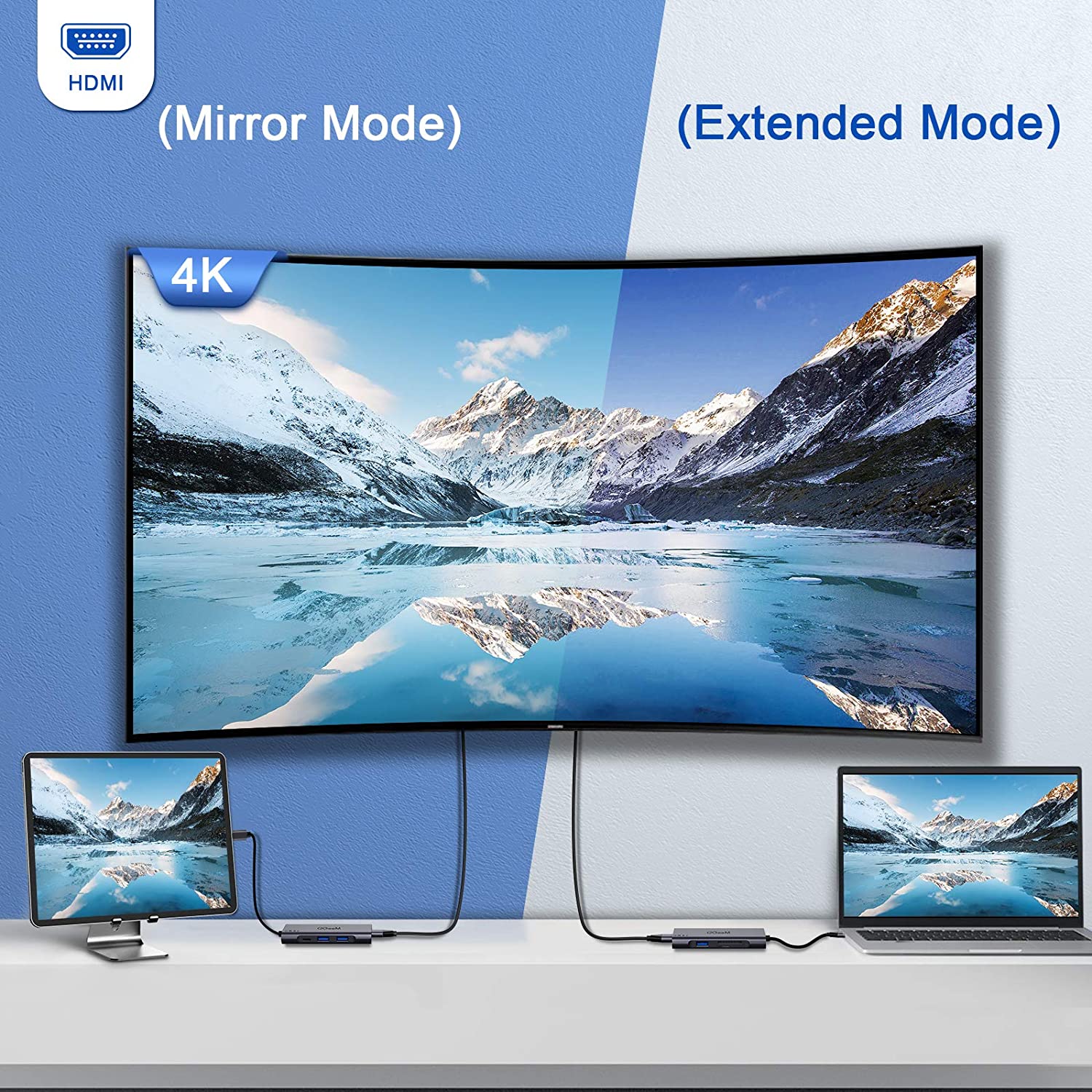 Bộ Hub USB C QGeeM 7 trong 1 4K Type C sang HDMI, 3 x USB 3.0, 1 x USB-C sạc nhanh PD 100w, 1 khe đọc thẻ SD&TF tương thích với MacBook Pro 13/15 , 2018 Mac Air, Chromebook Type C Adapter - Hàng Chính Hãng