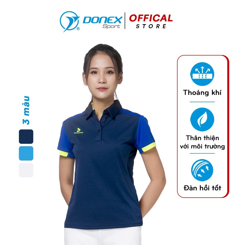 Áo Thể Thao Nữ DONEXPRO Form Classic Rộng Thoải Mái, Cổ 3 Cúc Đứng Form, Mác Dệt Kẹp Sườn Trái Áo AC-3390