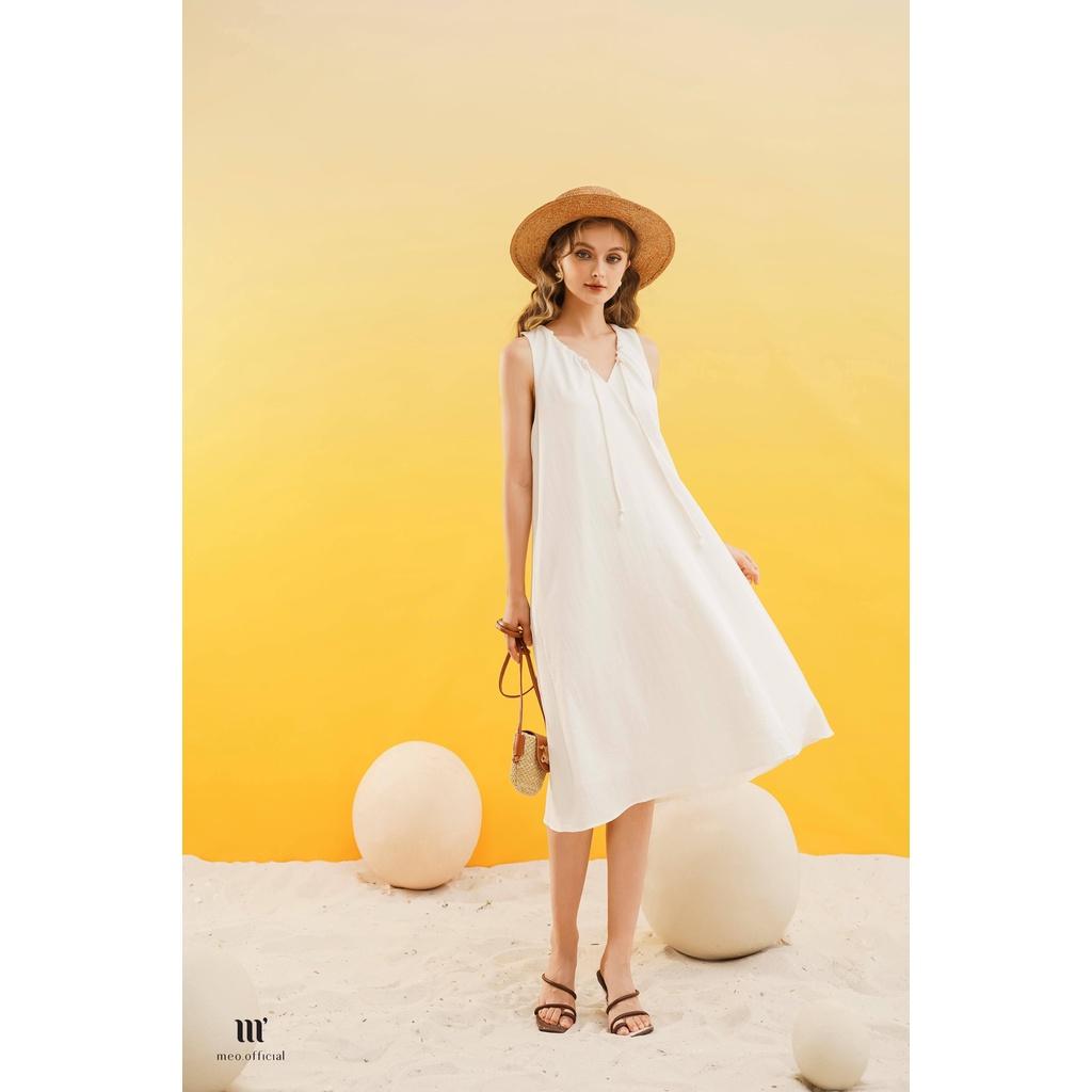 Váy liền nữ Méo shop cổ V phối dây dáng xuông phong cách công sở Santly