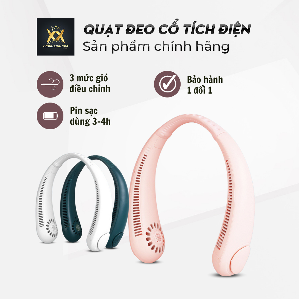 Quạt Đeo Cổ USB Mini Tích Điện Không Cánh Tiện Lợi, Có 3 Chế Độ Gió, Dáng Thể Thao Dung Lượng Pin Lớn 4000mAhm