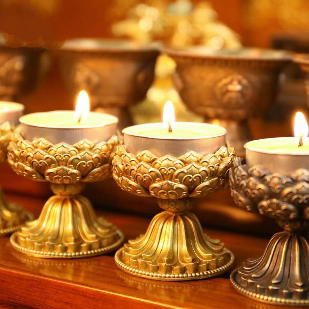 Chân sen để đèn bơ bằng đồng cỡ bé