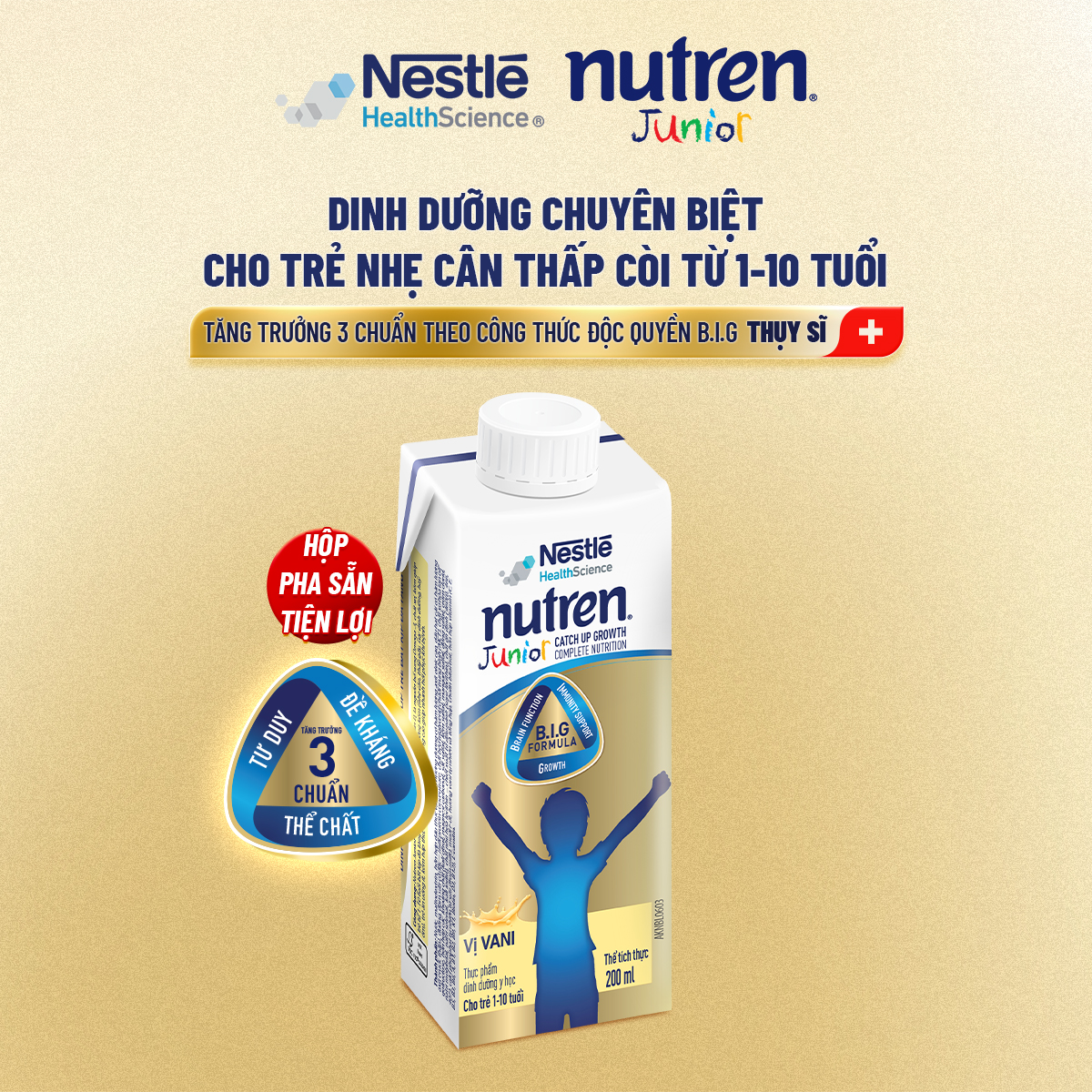 4 hộp pha sẵn Nutren Junior Thụy Sĩ 200ML/hộp hỗ trợ tăng cân tiêu hóa tốt cho trẻ từ 1-10 tuổi