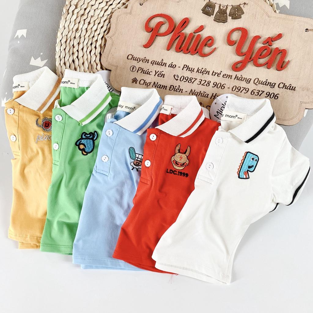 Áo Phông Cộc Tay Cổ Trụ Hàng Minky Mom Thêu Họa Tiết Động Vật Cho Bé