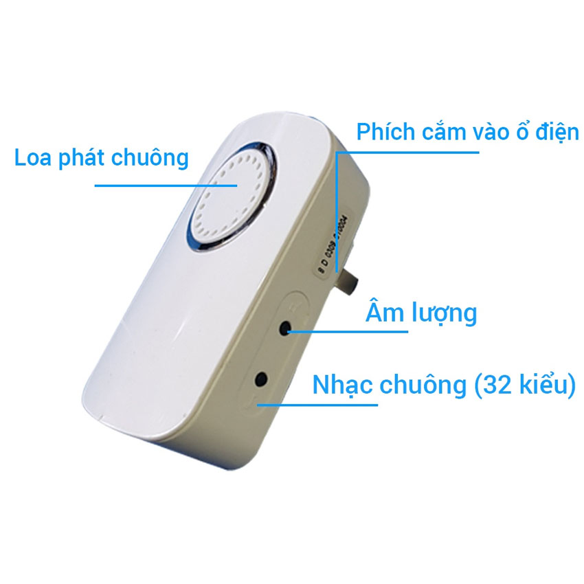 Chuông cửa không dây DB668B có 32 kiểu chuông