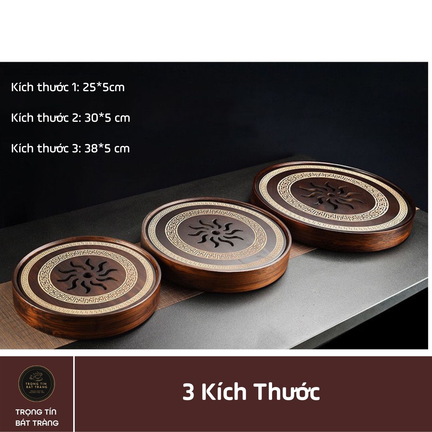 Khay Trà Tre Cao Cấp Hình Tròn 3 Kích Thước KT 65