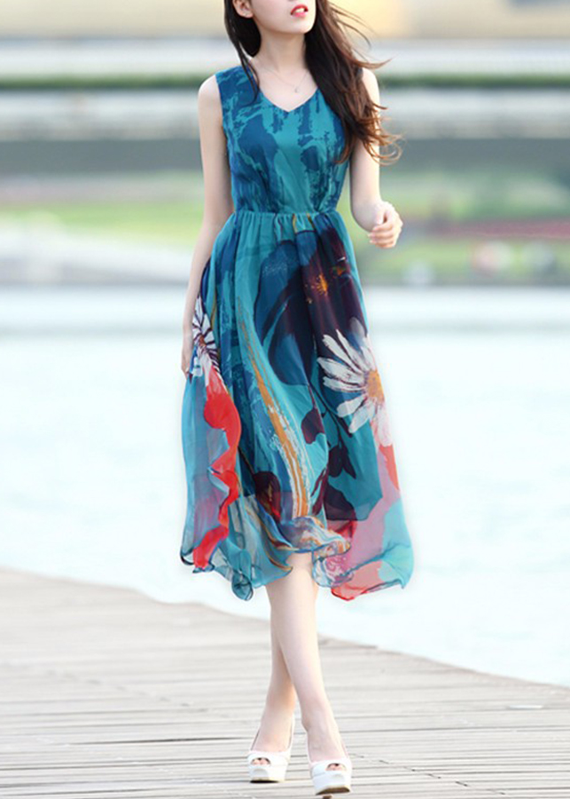 Đầm Maxi Dạo Biển Tươi Tắn - Xanh Size 2XL
