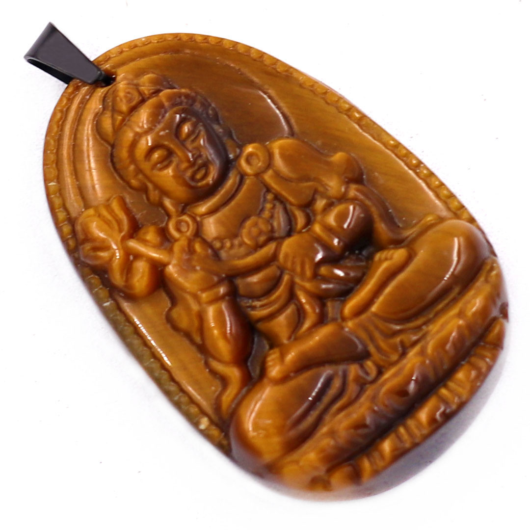 [Tuổi Ngọ] Mặt Dây Chuyền Phật Đại Thế Chí Bồ Tát Đá Mắt Hổ Size Nhỏ 3.6cm &amp; Size Lớn 5cm - Tặng Kèm Móc Inox - Phong Thủy 868 - May Mắn - Bình An