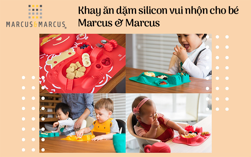 Khay ăn dặm silicon vui nhộn cho bé Marcus &amp; Marcus, từ 6 tháng