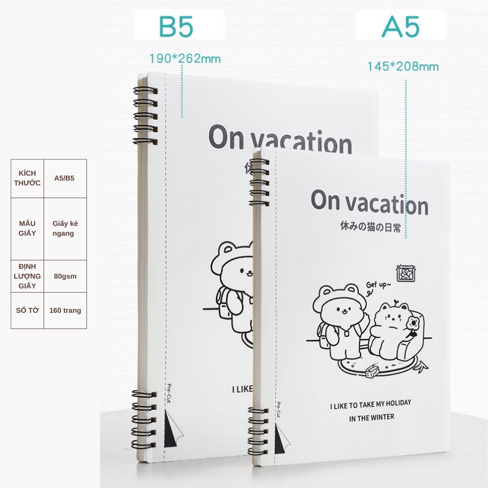 Sổ tay ghi chép / sổ lò xo ghi chép gáy lò xo A5 - B5 giấy kẻ ngang – 160 trang bìa màu Pastel