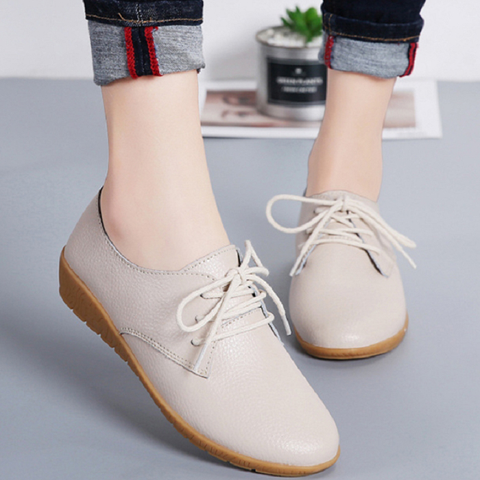 Ladies Flat Shoes Wild Soft Leather Casual Shoes Soft Bottom Driving Shoes