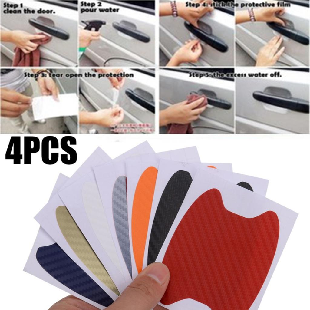 4 Pcs Carbon Fiber Anti Scratch Car Door Handle Protective Film