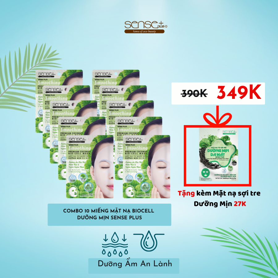 COMBO 10 MIẾNG MẶT NẠ BIOCELL DƯỠNG MỊN SENSE PLUS + TẶNG MẶT NẠ SỢI TRE DƯỠNG MỊN
