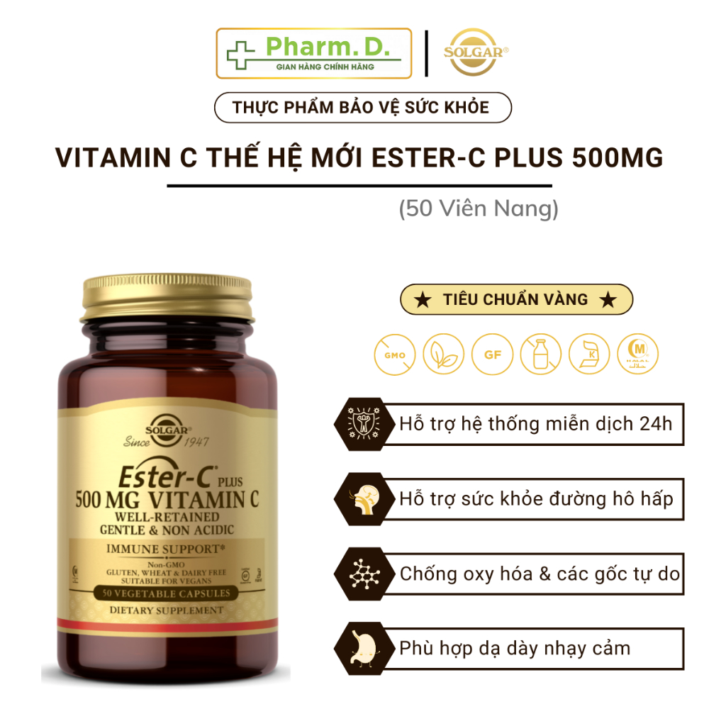 Viên Uống Solgar Vitamin Ester-C Plus 500mg Viên Nang Thực Vật