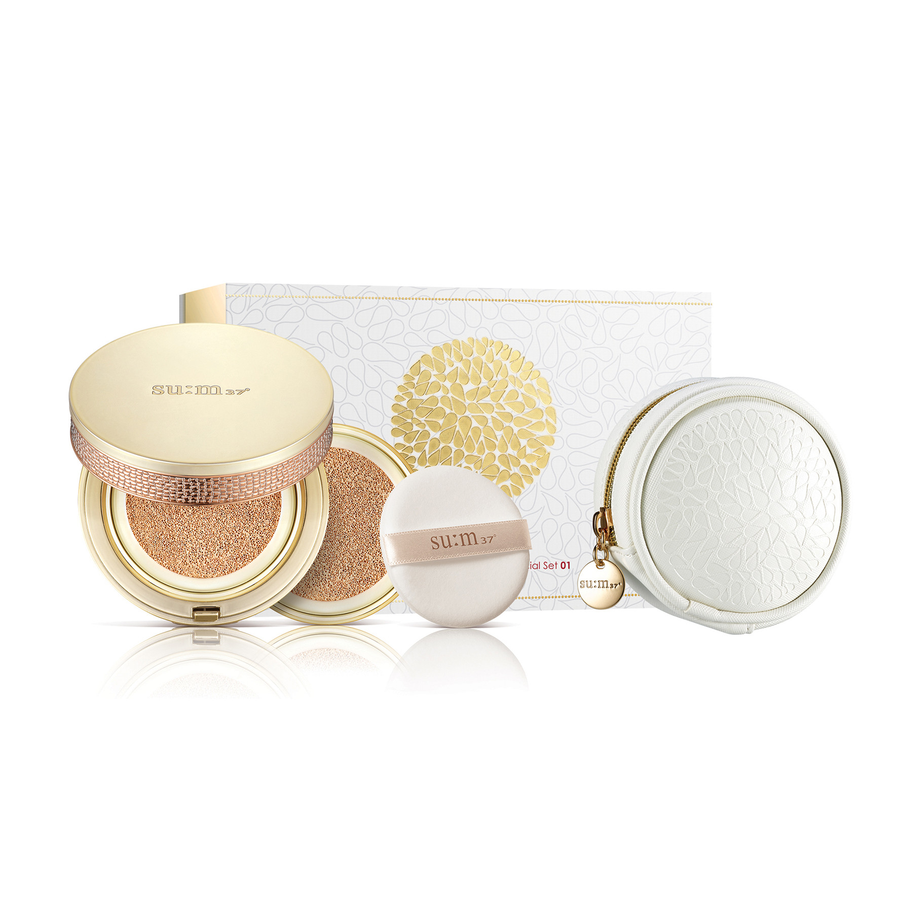 Phấn nước chứa dưỡng chất nước thần Su:m37 Secret Essence Cushion 01 tặng kèm lõi 15g và Ví da đựng Cushion