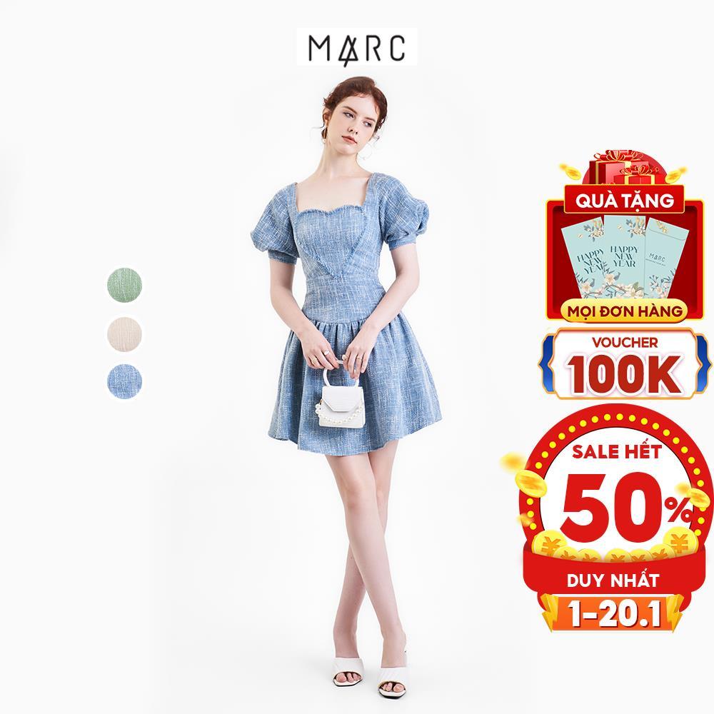 Đầm nữ MARC FASHION tweed mini tay phồng rã ngực hình trái tim FASH090422